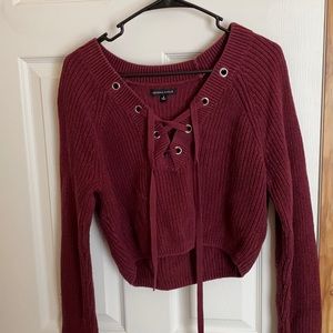 Cropped Lace up Sweater